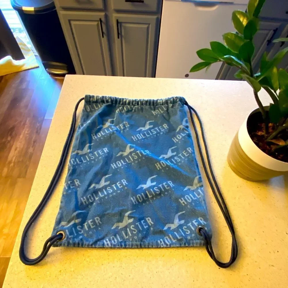 Hollister drawstring, denim backpack